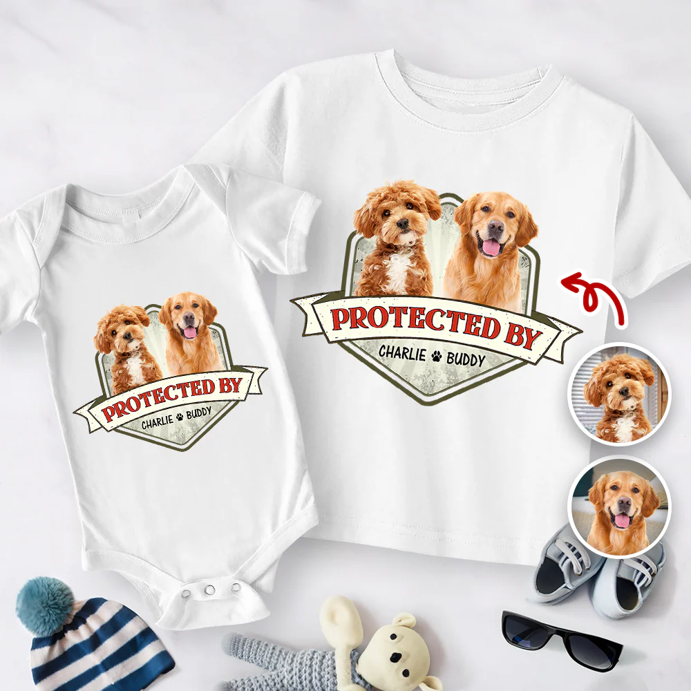 Custom Photo Protected By Dog Baby Onesie For Dog Lovers LM32 895033 - Image 2