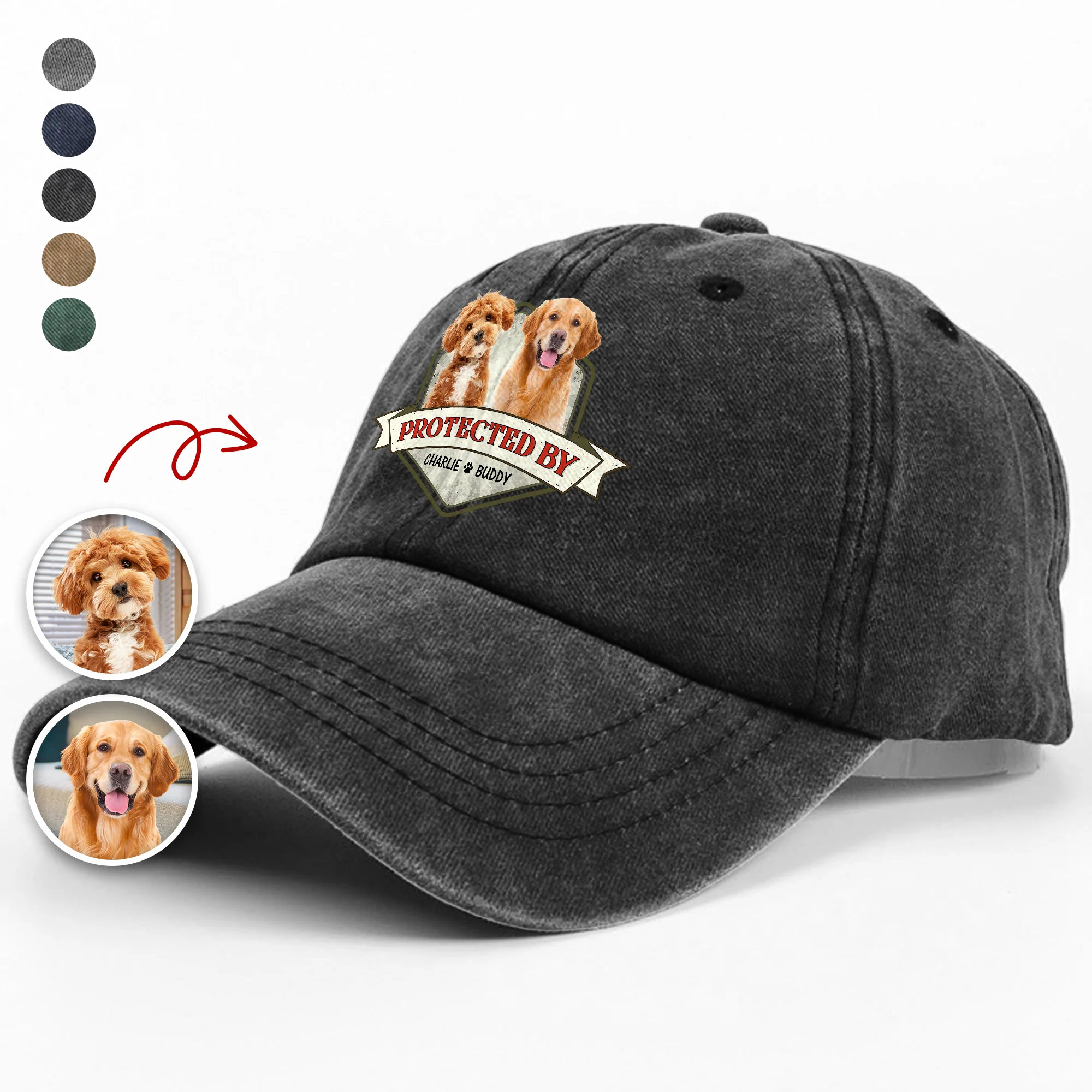 Custom Photo Protected By Dog Washed Denim Baseball Cap For Dog Lovers LM32 895103 - Image 2