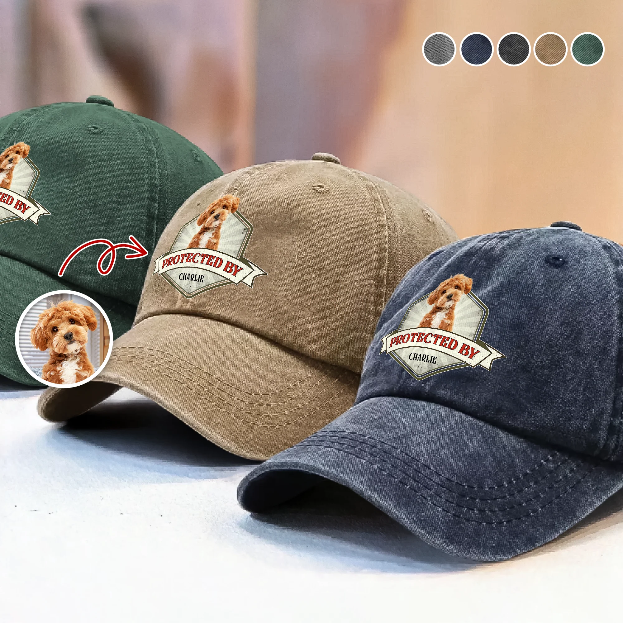 Custom Photo Protected By Dog Washed Denim Baseball Cap For Dog Lovers LM32 895103 - Image 5