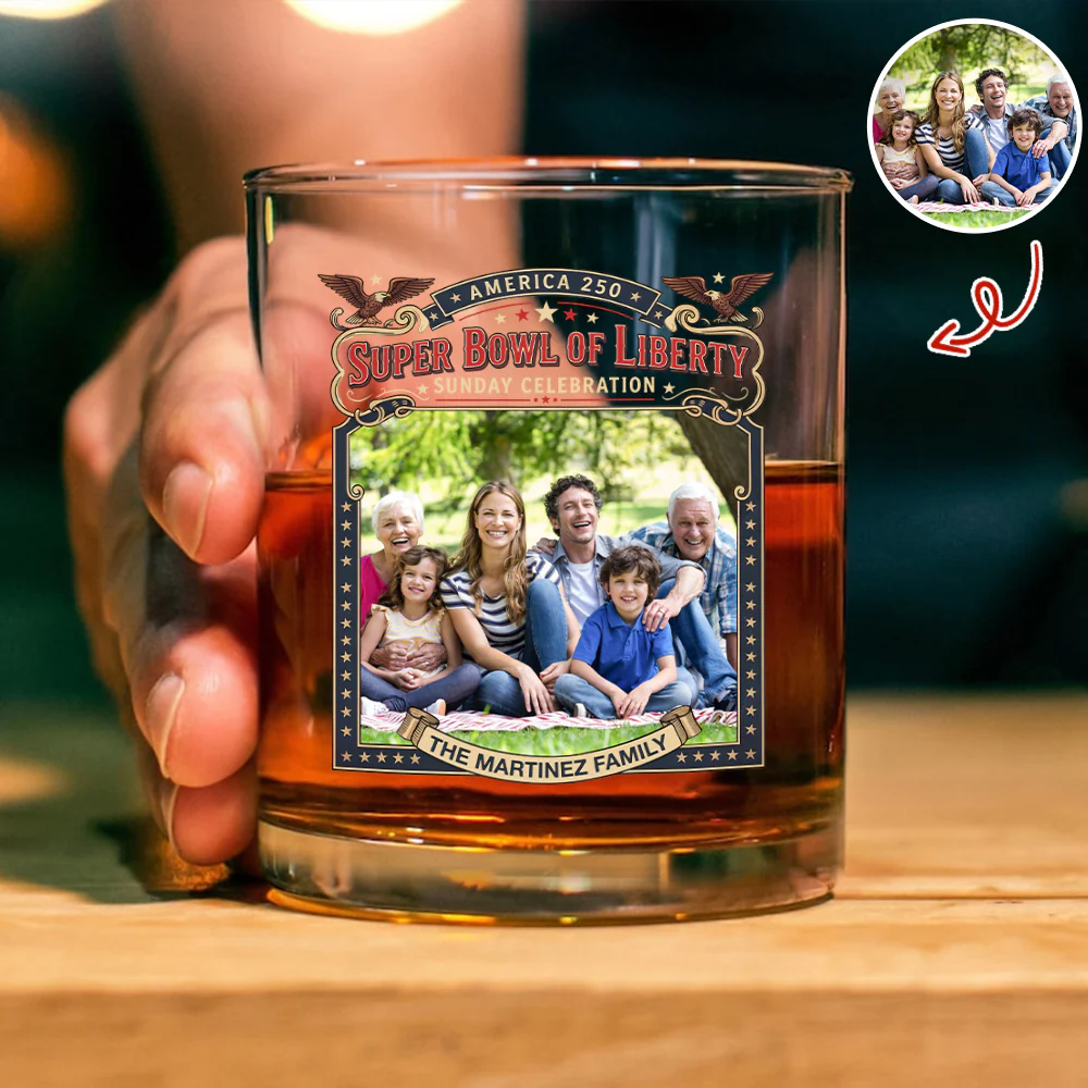 Custom Photo Super Bowl Of Liberty America 250th Anniversary Whiskey Glass Gift For Family LM32 897869 - Image 2