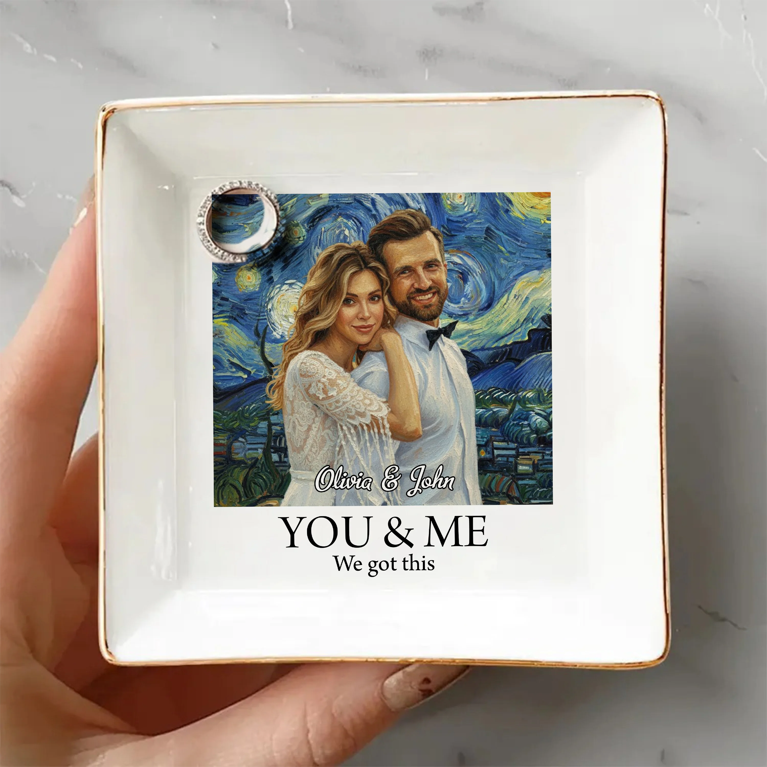 Custom Photo Van Gogh Style Art Ring Dish Valentine's Day Gift For Couple HO82 901112 - Image 4