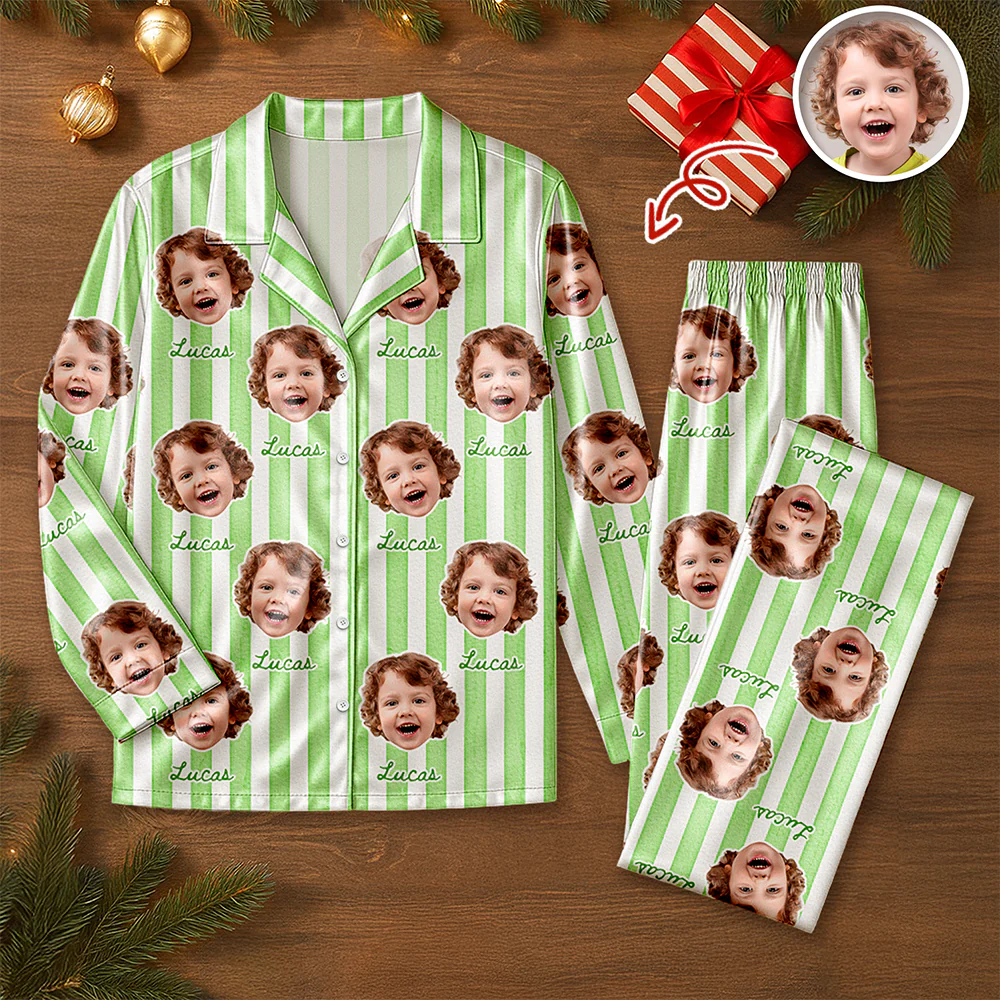 Custom Photo With Stripe Personalized Satin Pajamas Gift For Family HO82 900764 - Image 5