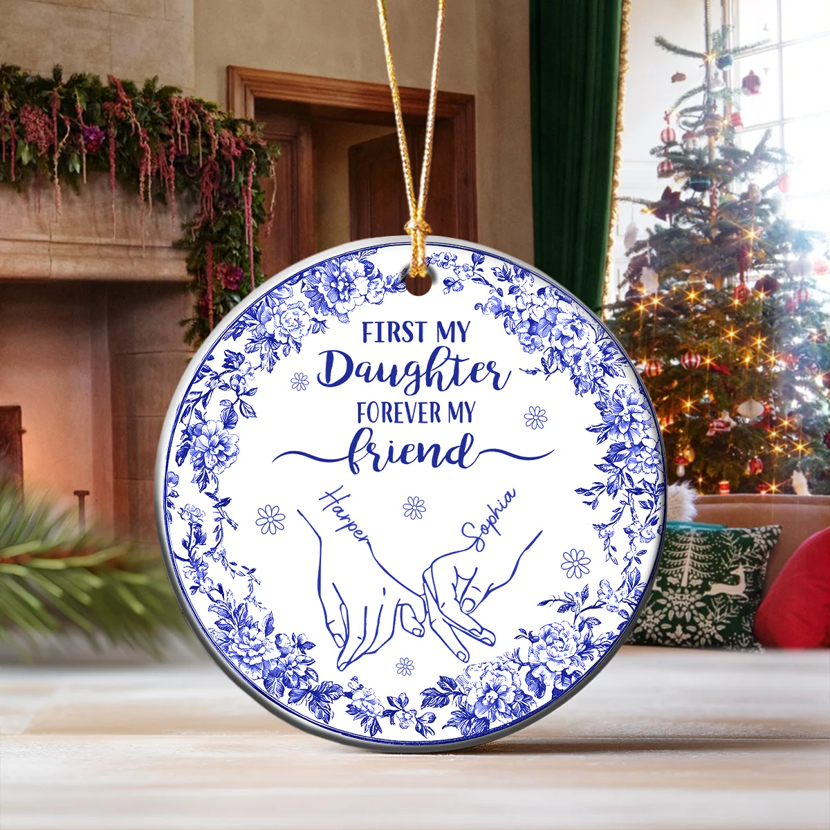 First Mother Forever Friend Personalized Chinoiserie Toile De Jouy Style Ceramic Ornament HO82 900164 - Image 5