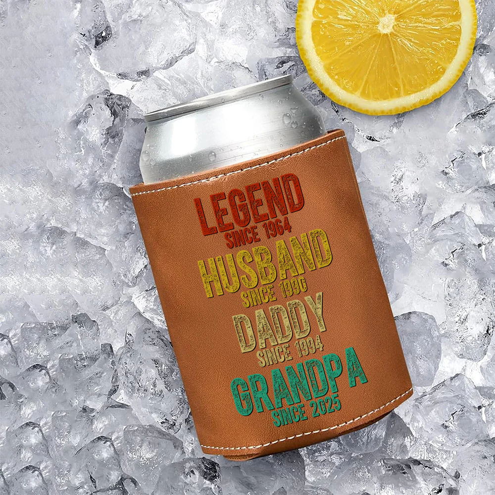 Legend Husband Daddy Grandpa - Family Personalized Leather Can Cooler Holder HA75 892524 - Image 2