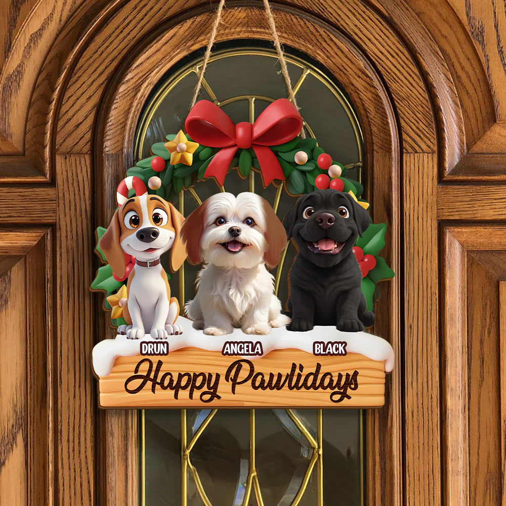 Personalized Happy Pawlidays Christmas Door Sign Gift For Dog Lover LM32 897249 - Image 3