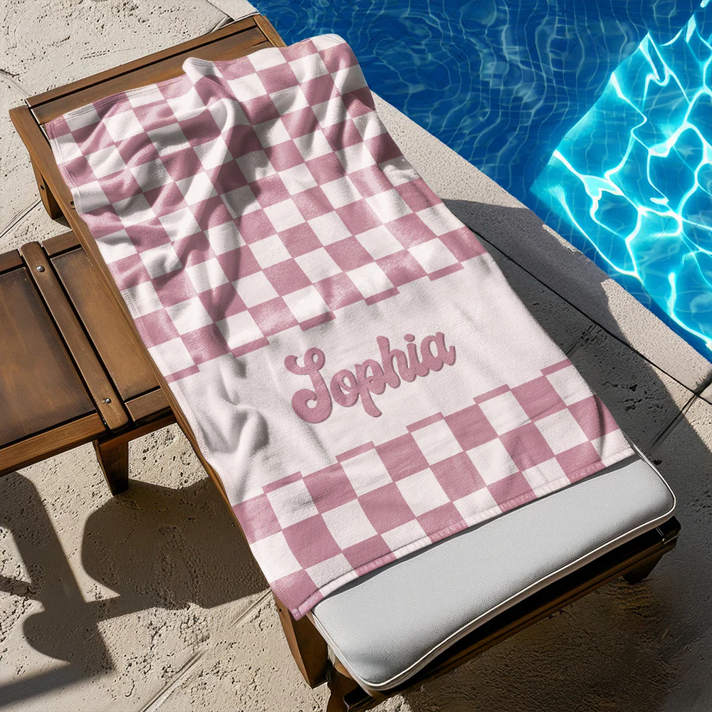 Personalized Name Checkered Pattern Beach Towels Vacation Gift HO82 894236 - Image 6