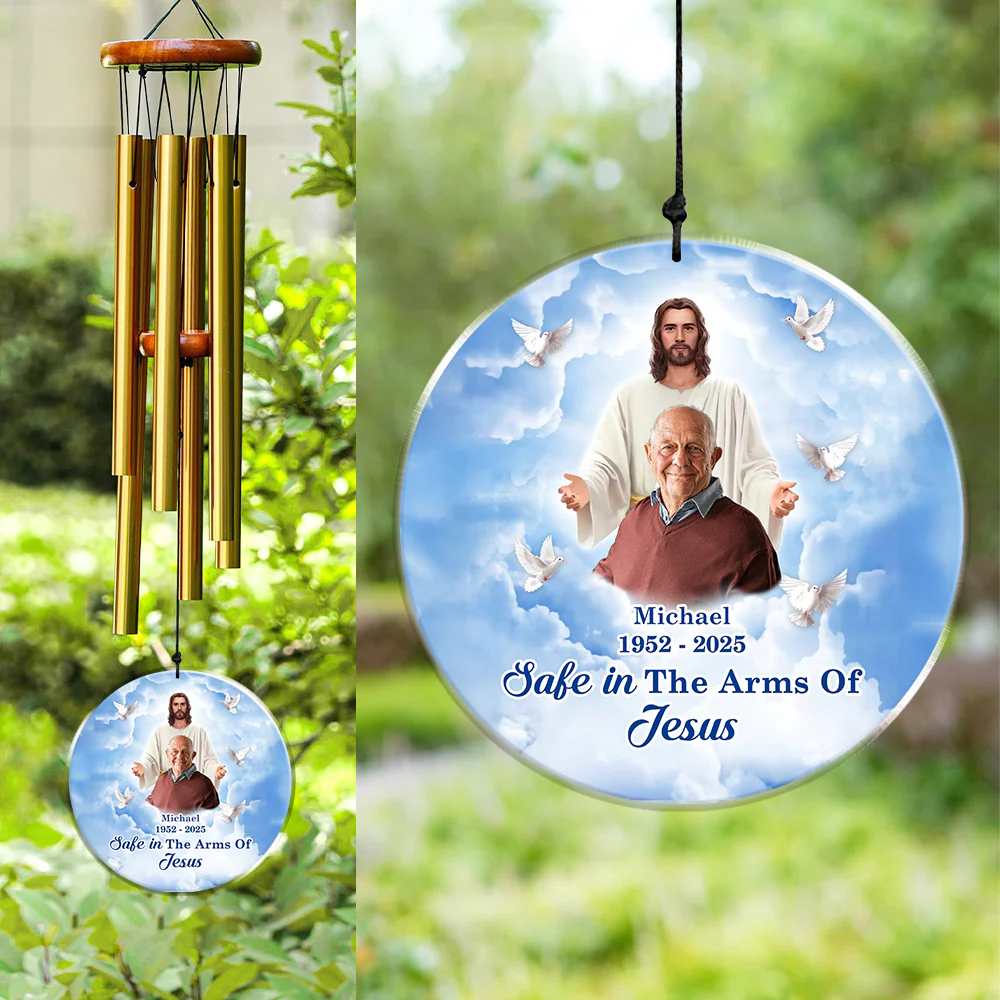 Safe In The Arms Of Jesus - Personalized Dad Mom Memorial Photo Acrylic Wind Chimes CH07 896408 - Image 2