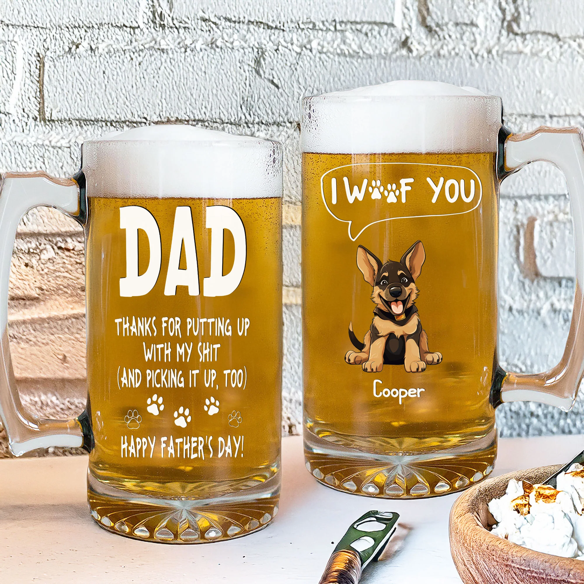 Thanks Dad We Woof You New Version - Personalized Beer Glass Mug TH10 892567 - Image 3