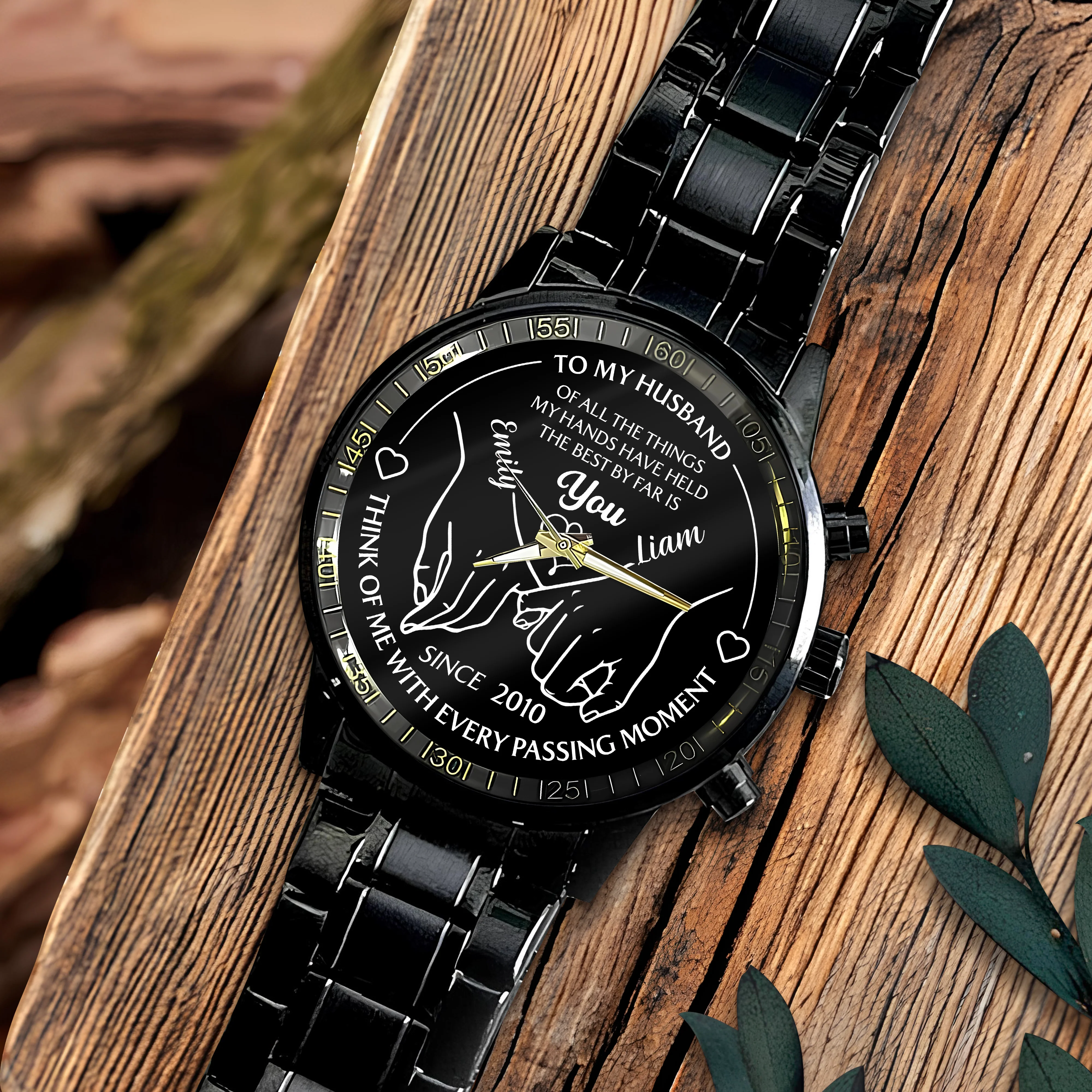 To My Husband Holding Hands - Personalized Men's Wrist Watch LM32 895017 - Image 4