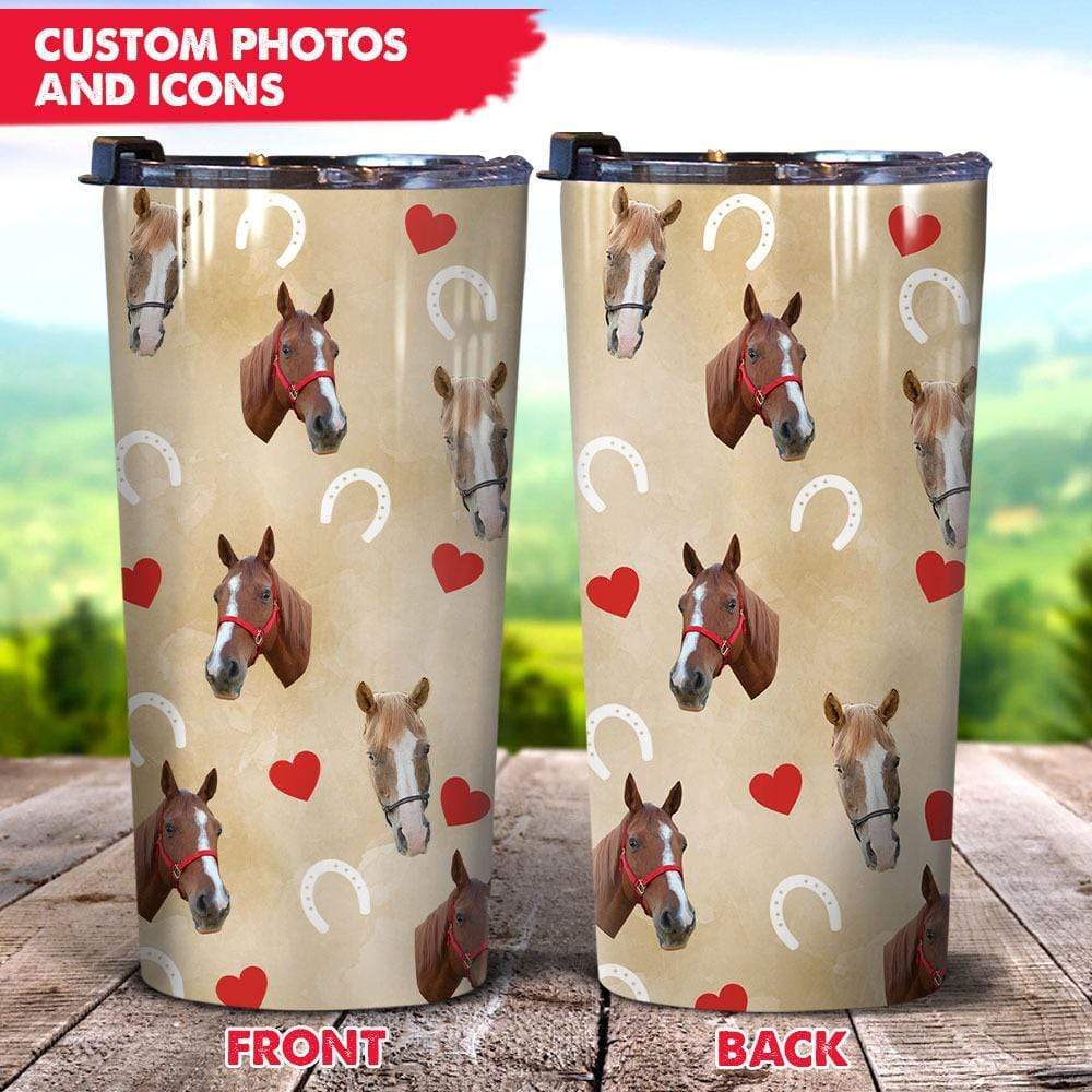 Custom Horse Photo And Icons Pet Tumbler HN590