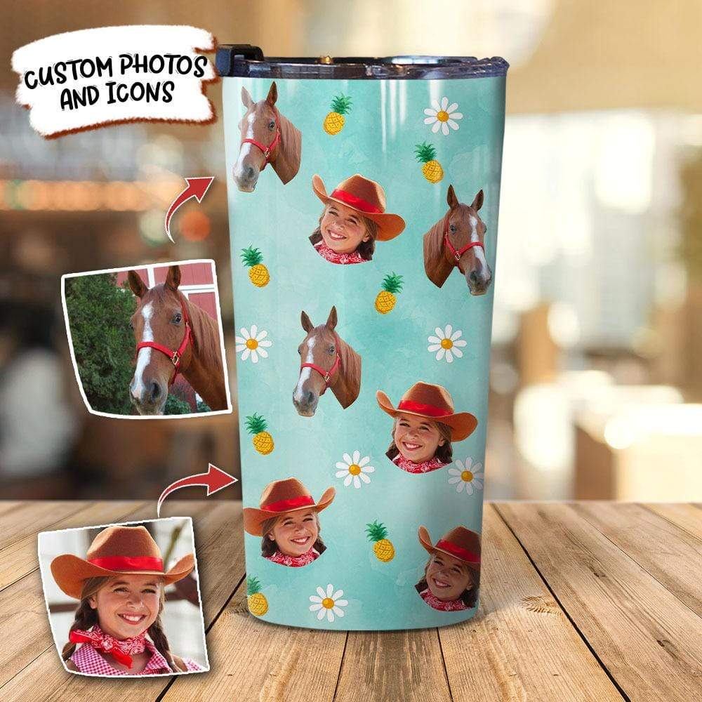 Custom Horse Photo And Icons Pet Tumbler HN590 - Image 2