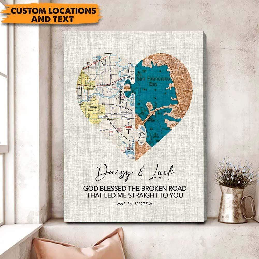 Custom Locations Heart Map For Couple Valentine Canvas HN590 - Image 3