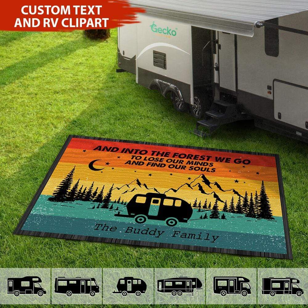 Retro Sunset Into The Forest We Go Custom Text Camping Patio Mat T286 HN590 891793