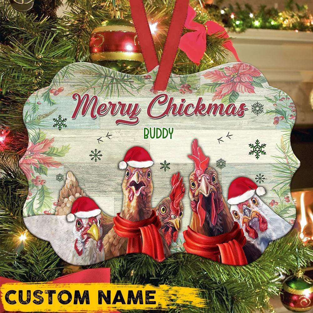 Merry Chickmas Ornament, Farmer Gift, Custom Chicken Lover Gift, Christmas Gift, HN590