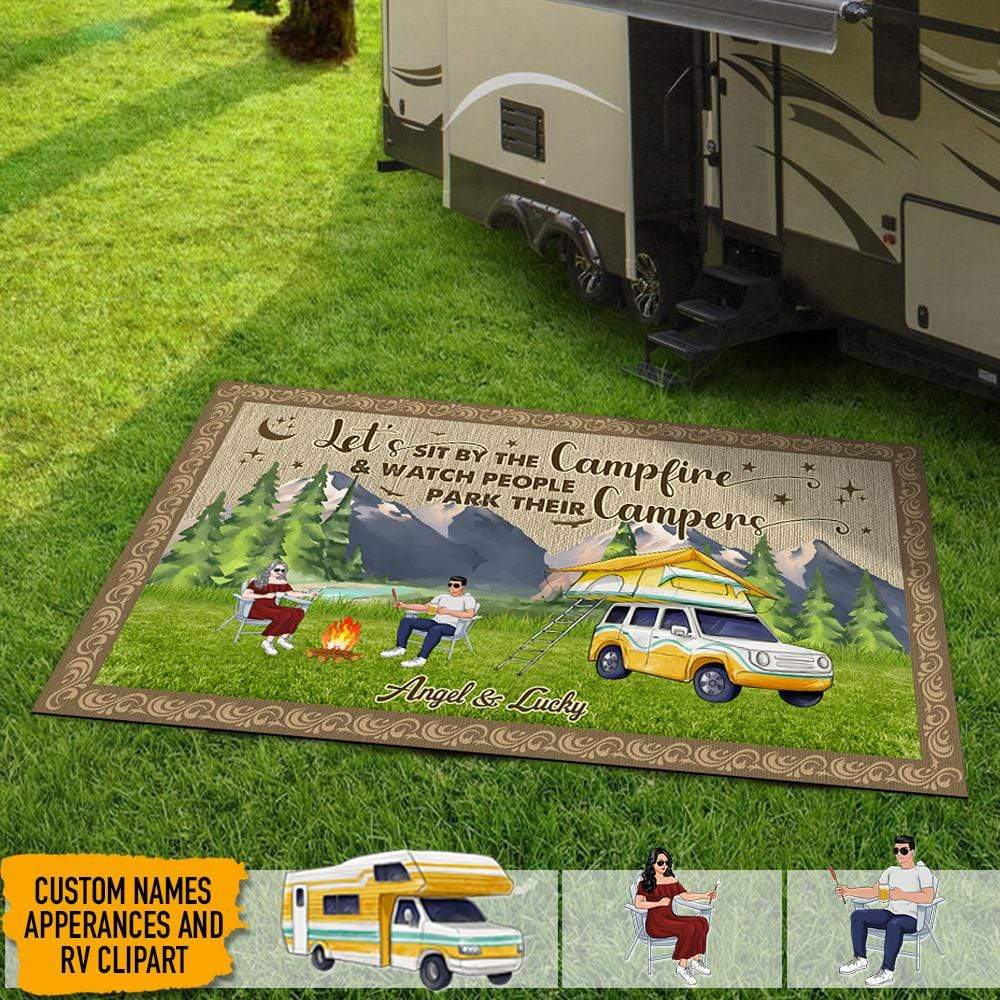 Let's Sit By The Campfire Watch People Camping Patio Mat K228 HN590