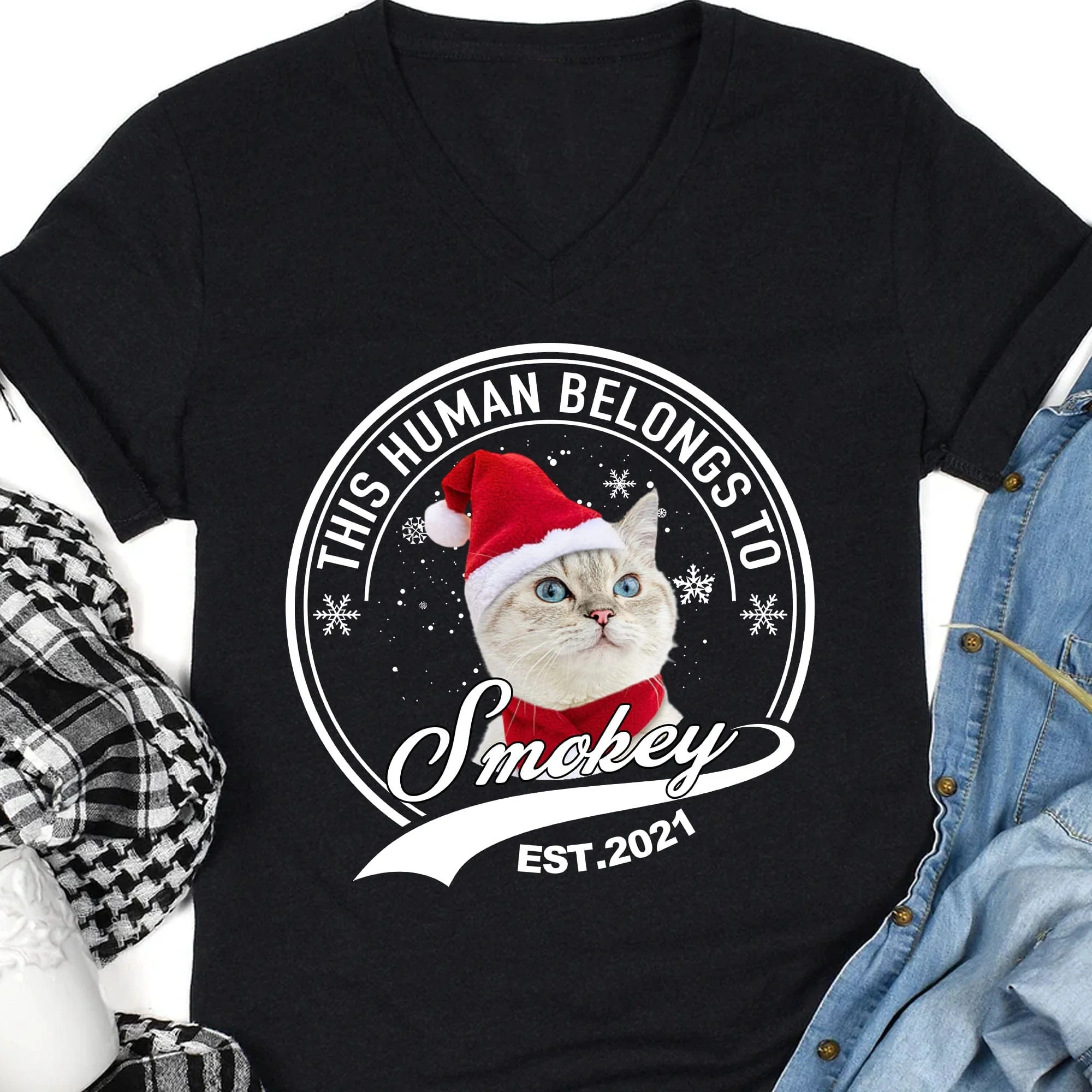 Human Belongs Christmas Personalized Custom Photo Dog Shirt Dark C471 - Image 3