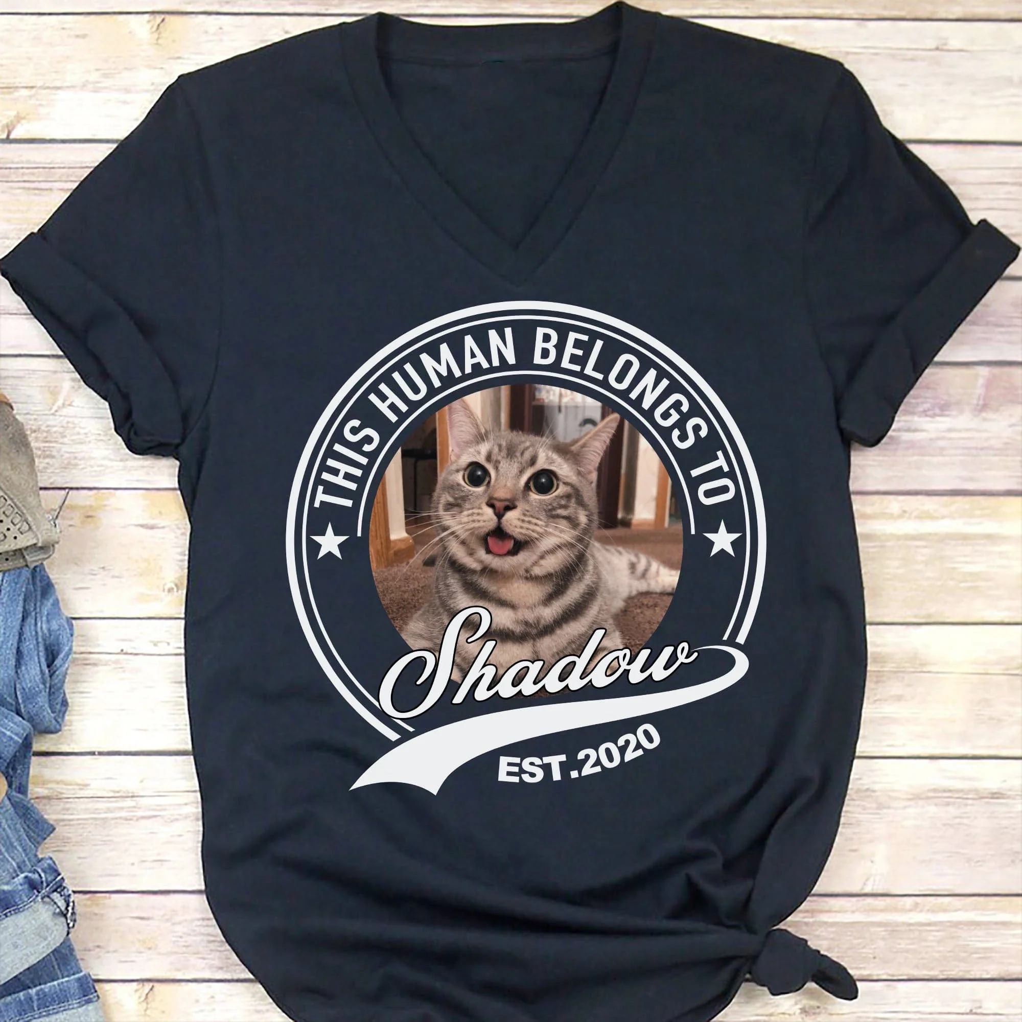 Human Belongs To Dog Cat Personalized Custom Photo Dog Cat Pet Frontside Shirt C251V2 HO82 - Image 4
