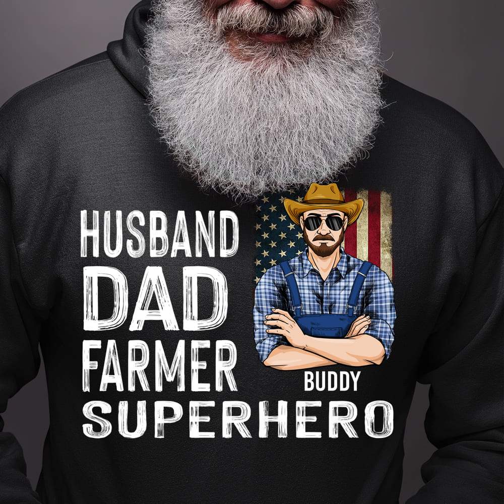 Husband Dad Farmer Superhero Farmer T-shirt, Farmer Gift HN590 - Image 2