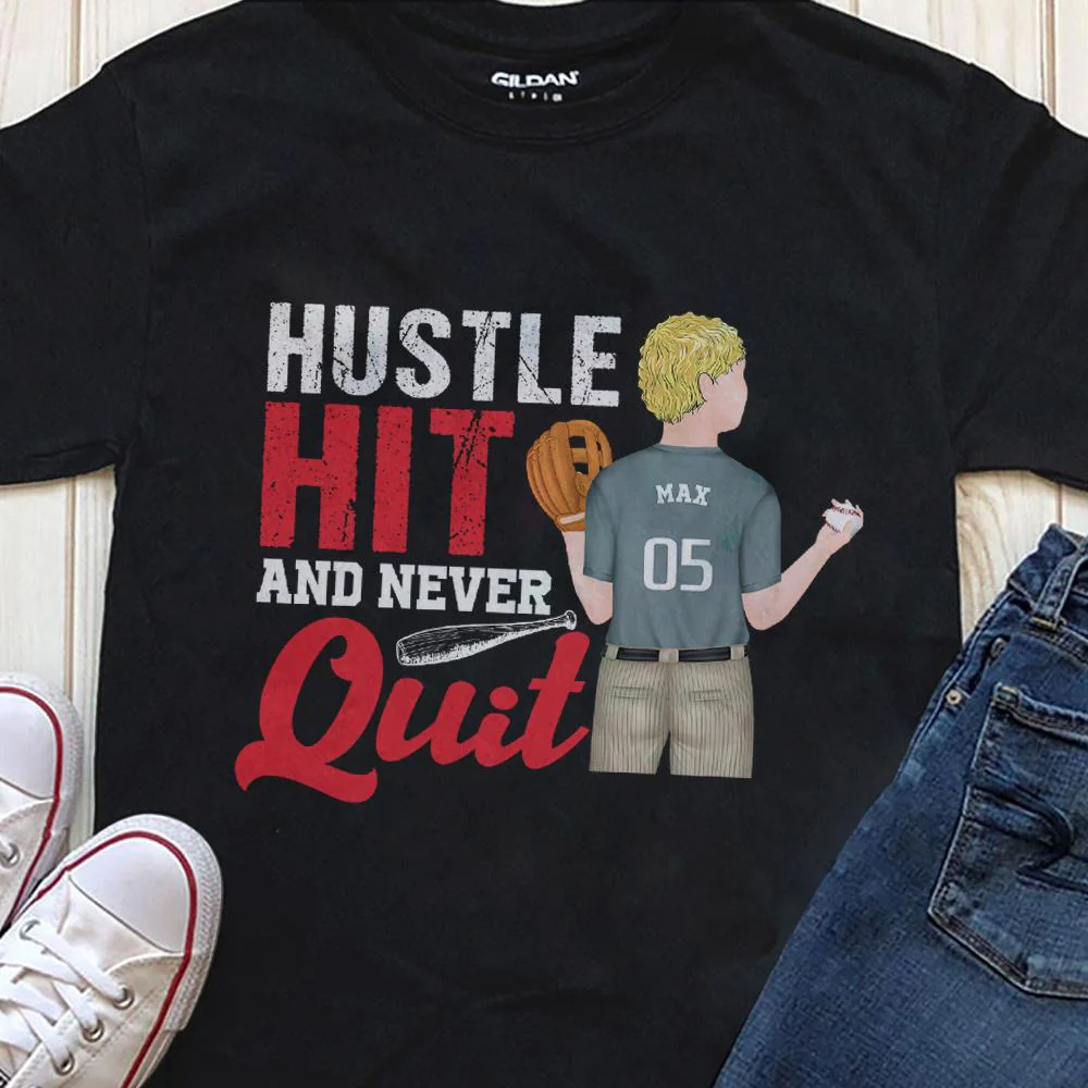 Hustle Hit And Never Quit, Gift For Baseball Player, Baseball Shirt - Image 3