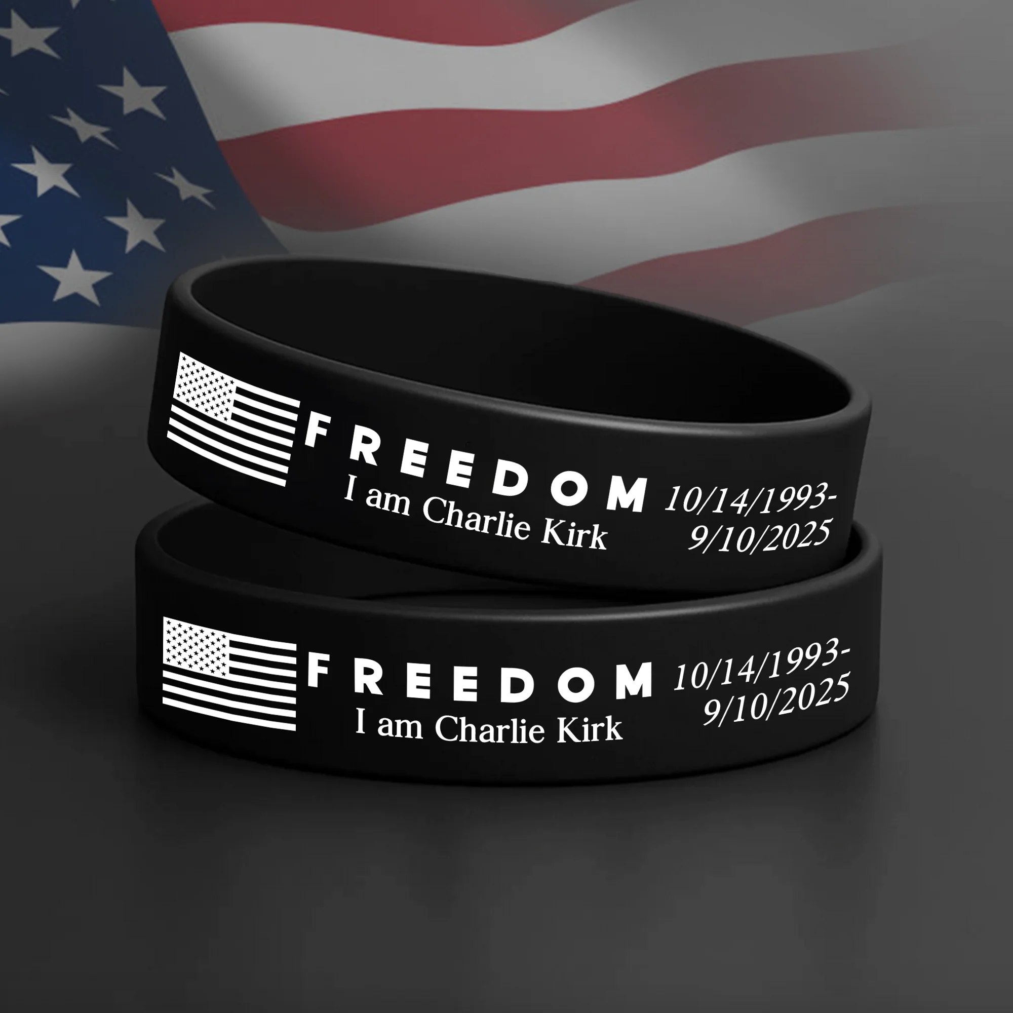 Laser Engraved Silicone Bracelet “FREEDOM” Charlie Kirk Tribute LM32 65771 - Image 4
