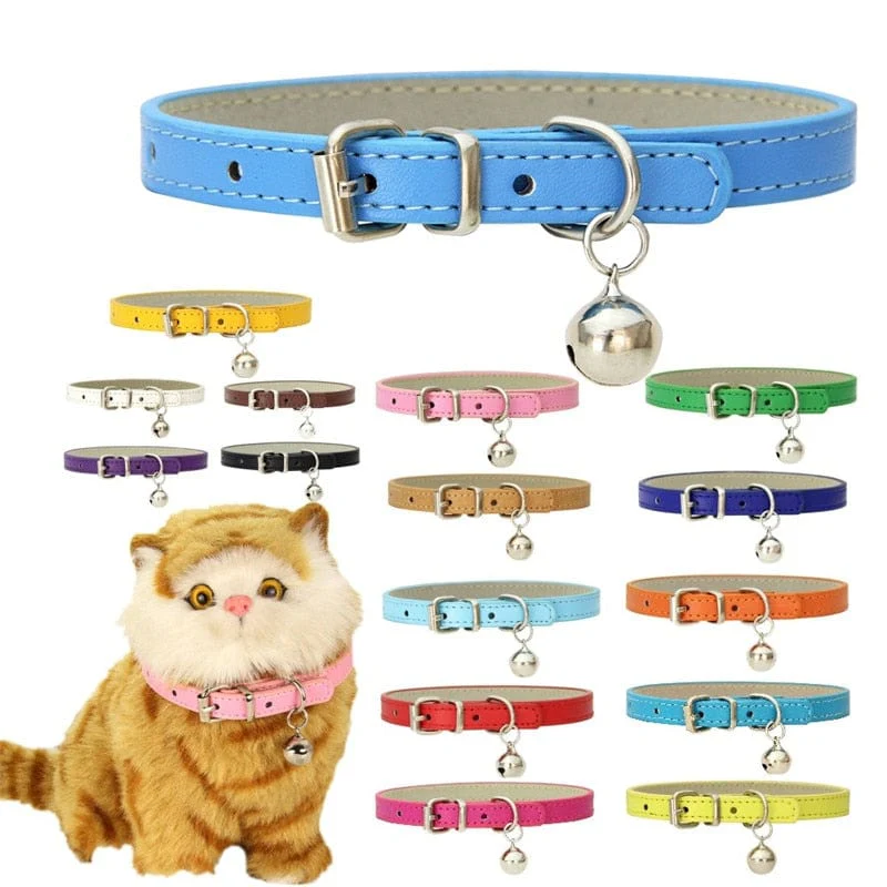 Leather Small Dog Cat Collar with Bell