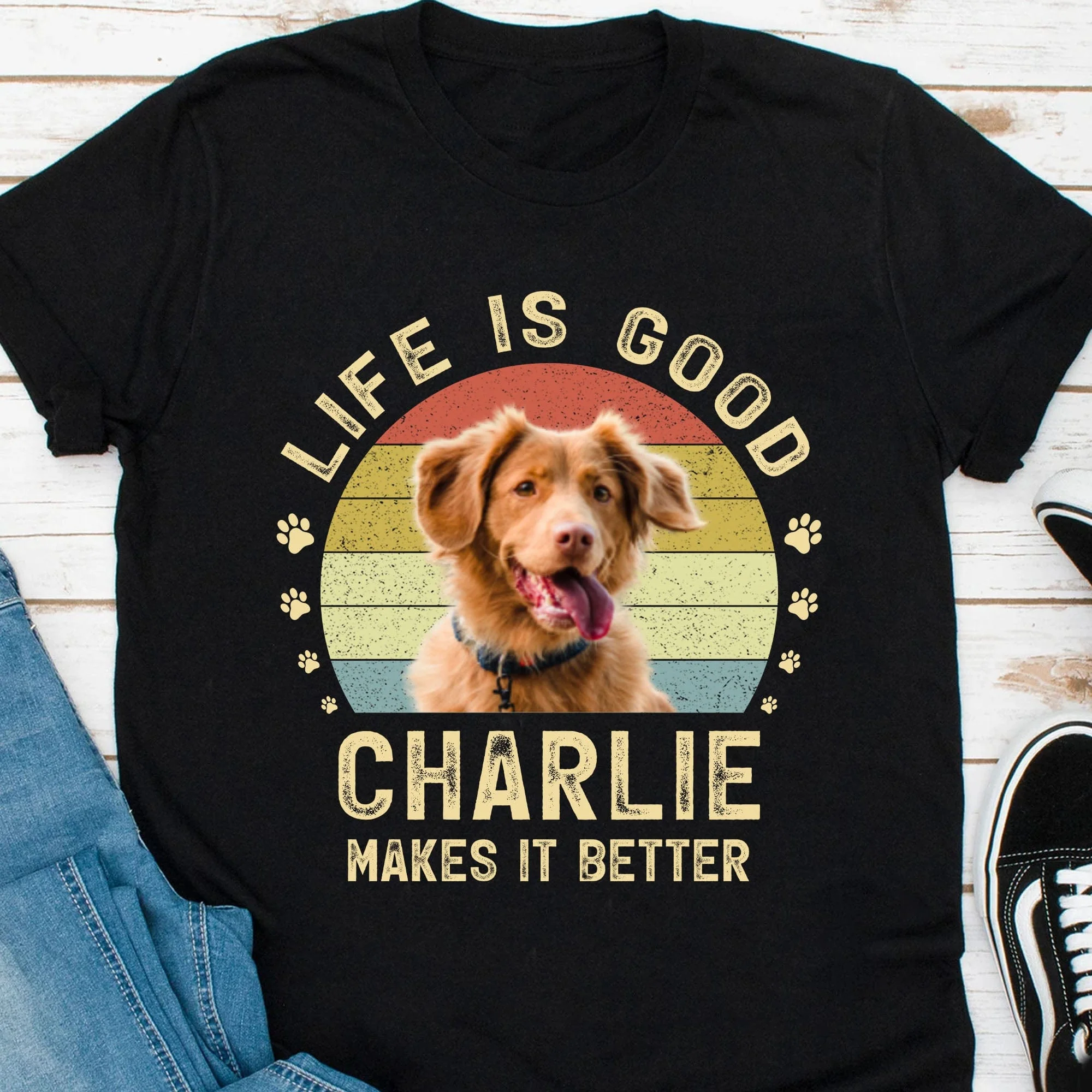 Life Is Good My Dog Makes It Better Personalized Custom Photo Dog Shirt Dark 890743