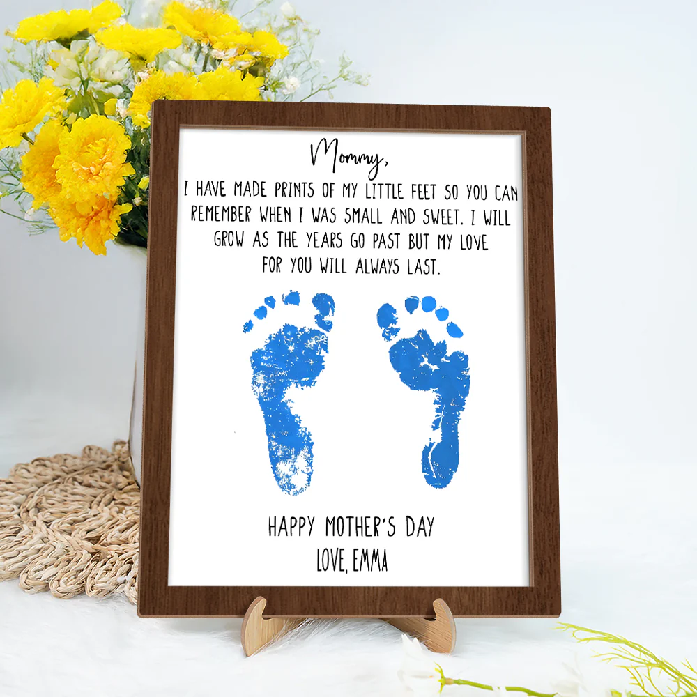 Personalized Footprints Sign 2-Layered Wooden Plaque With Stand, Happy Mother's Day TH10 169009 - Image 6