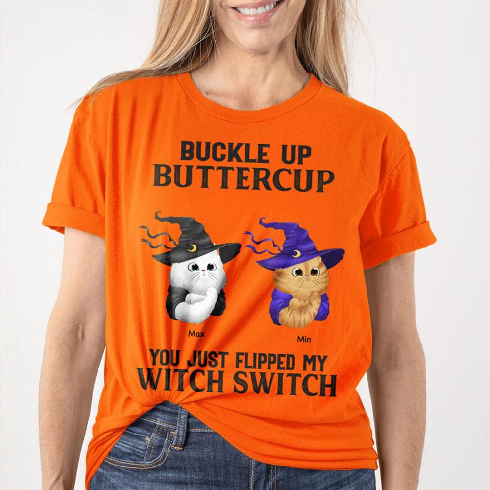 Buckle Up Buttercup Witch Switch Cat Shirt - Image 3