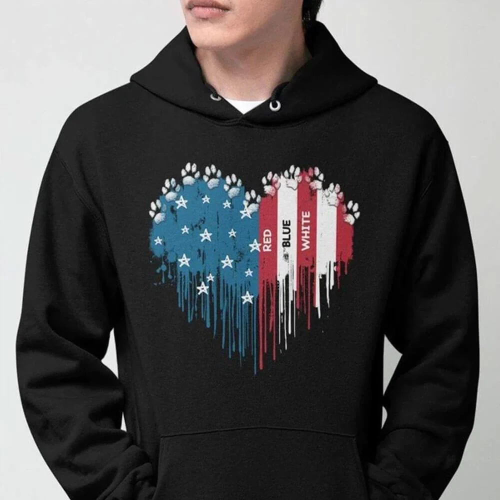 Red White Blue Paw Heart Dog Shirt - Image 3