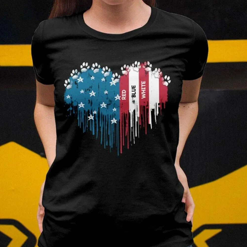 Red White Blue Paw Heart Dog Shirt - Image 4