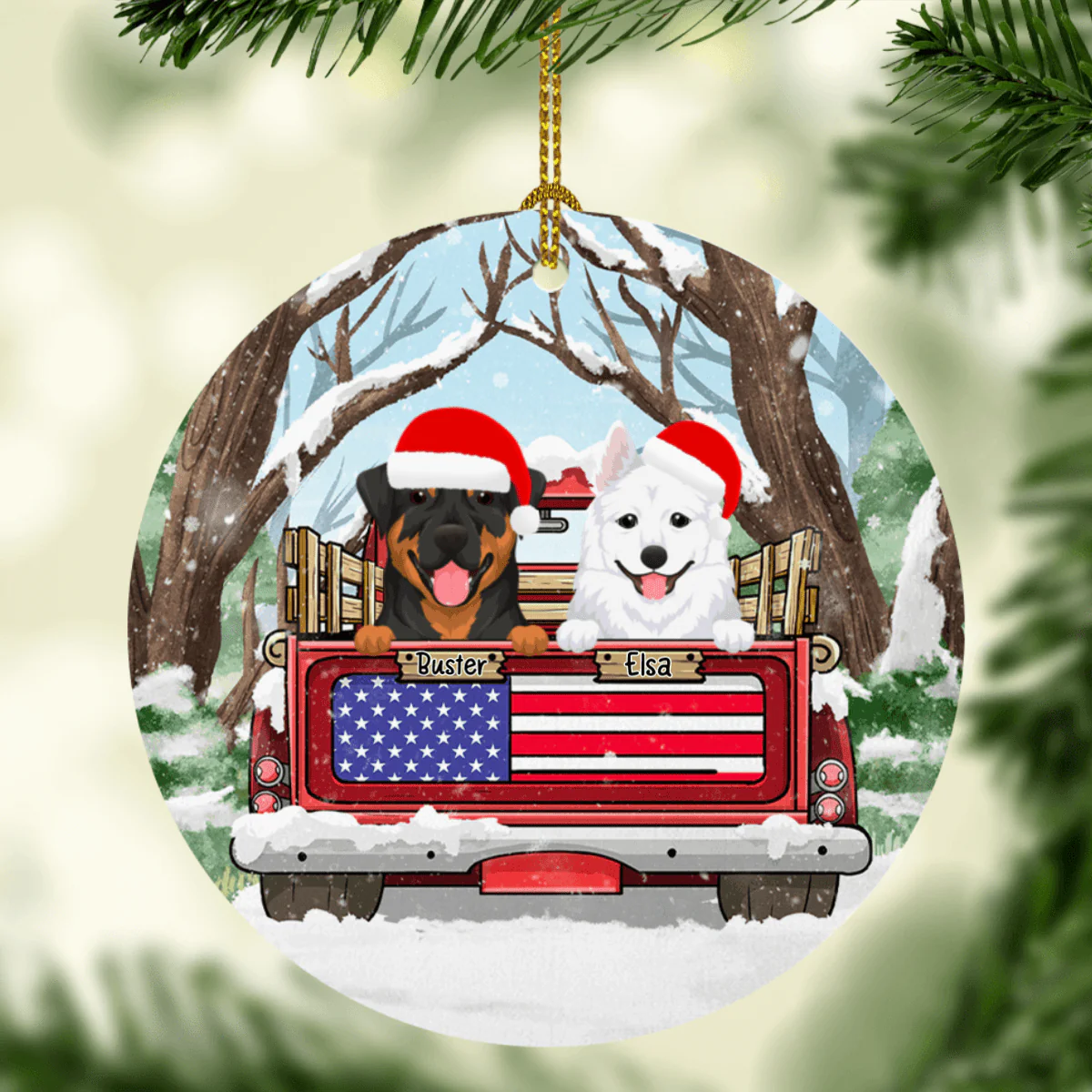 Merry Xmas Truck Car Dogs Cats Christmas Ornament - Image 2