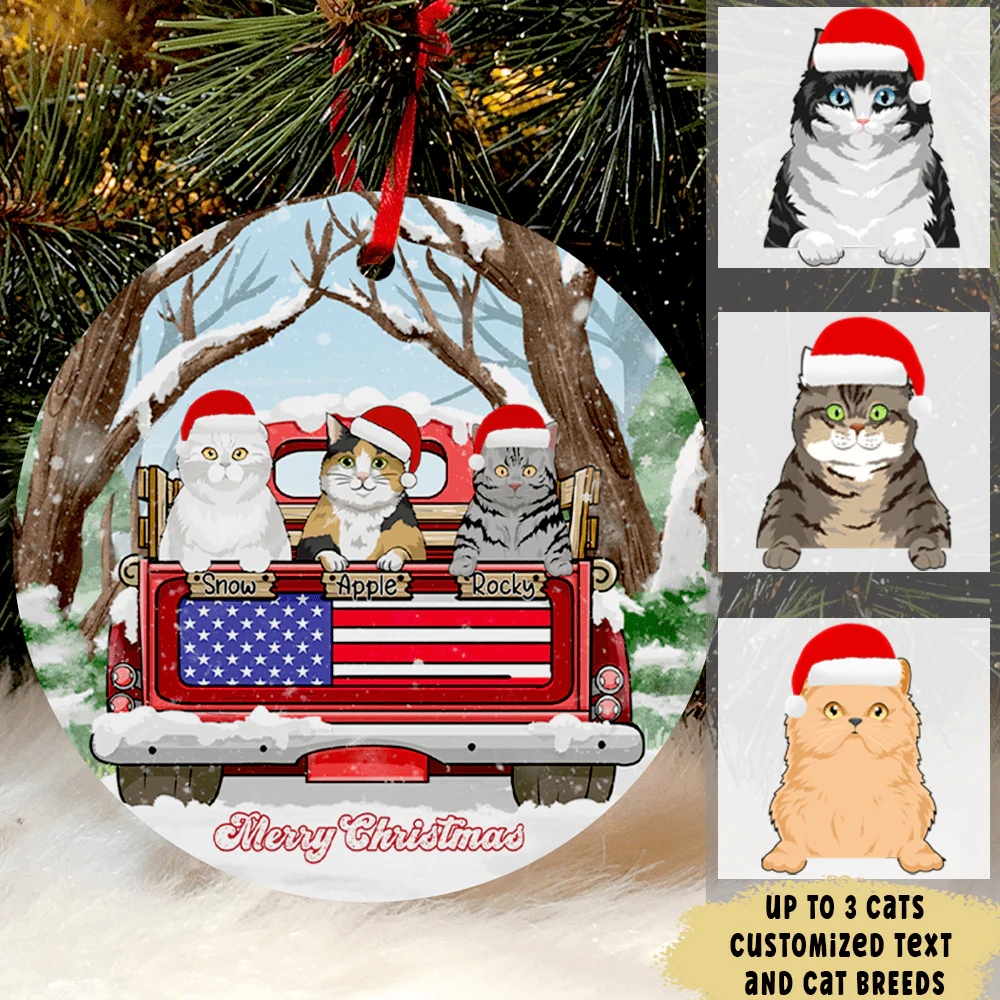 Merry Xmas Truck Car Dogs Cats Christmas Ornament - Image 3