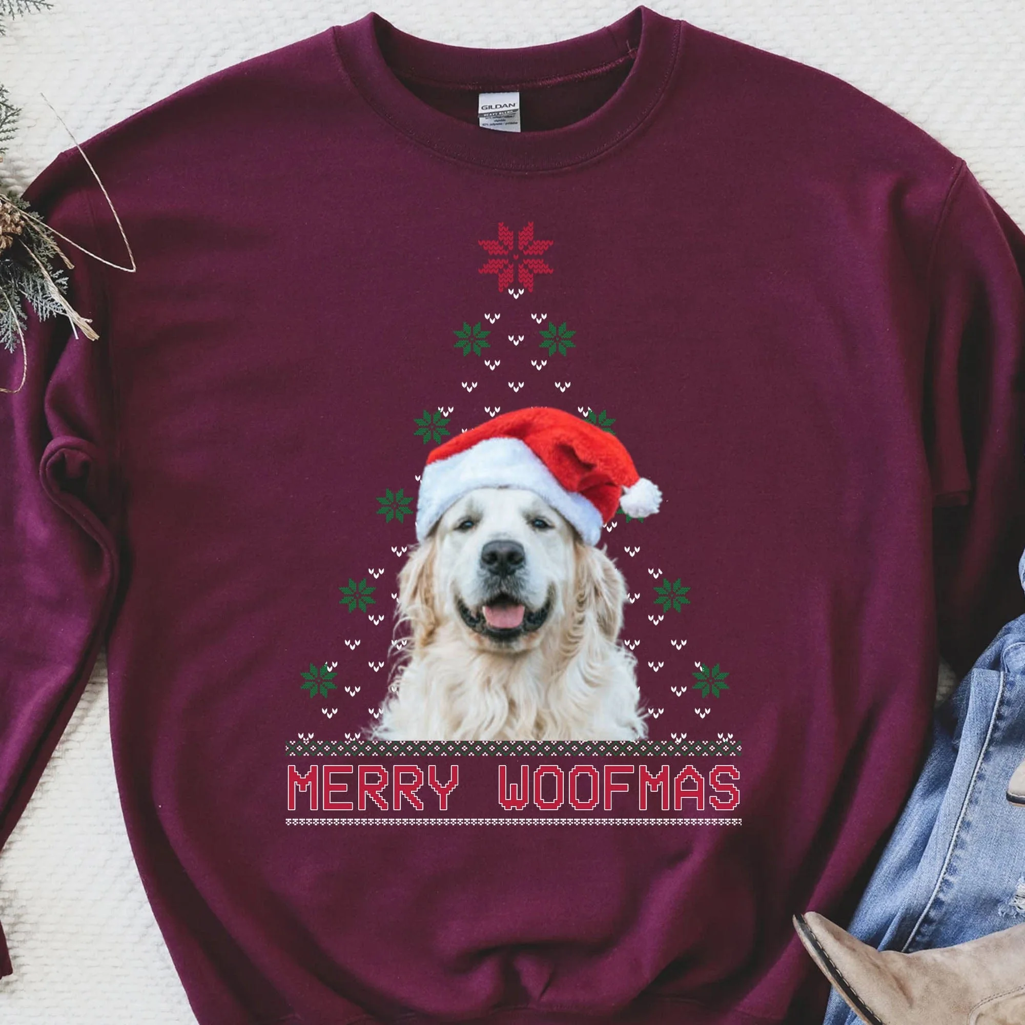Merry Woofmas Personalized Custom Photo Dog Sweatshirt, Dog Lover Sweater Christmas C474 - Image 4