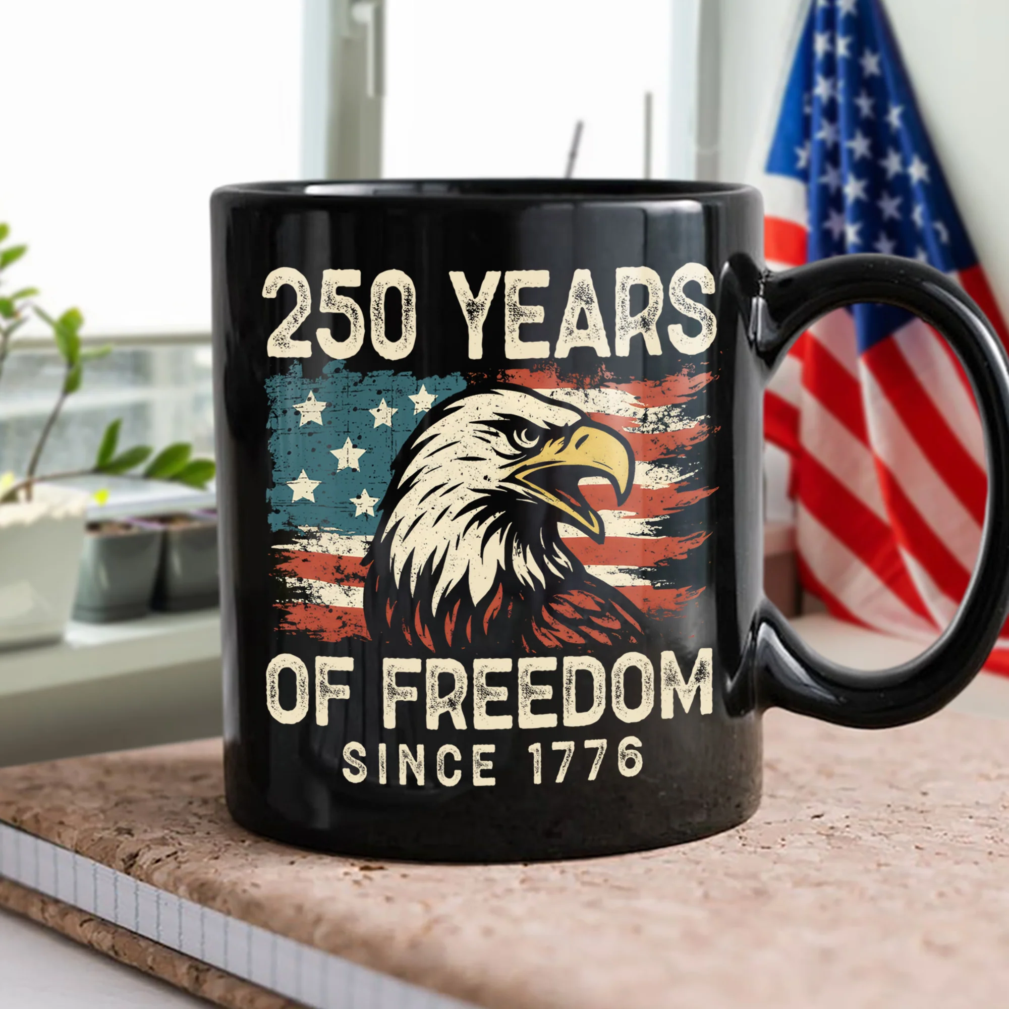 250 Years Of Freedom Since 1776 USA Bald Eagle America Flag Black Mug HA75 897370 - Image 2