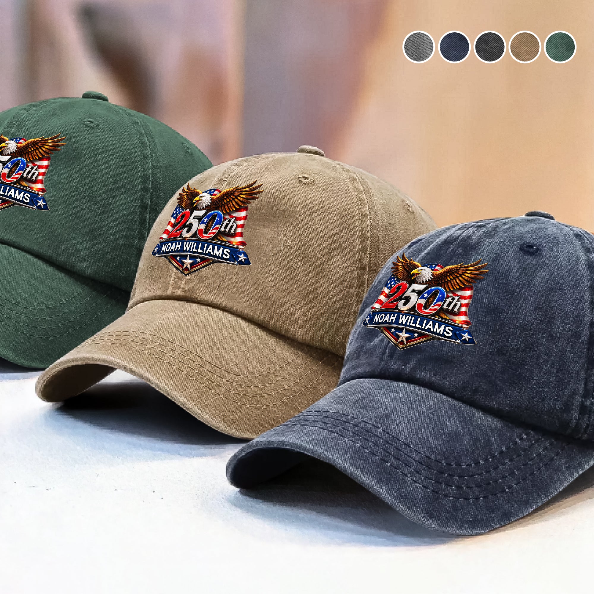 250th Anniversary 1776-2026 Eagle USA Semiquincentennial Patriotic Washed Denim Baseball Cap HA75 921014 - Image 3