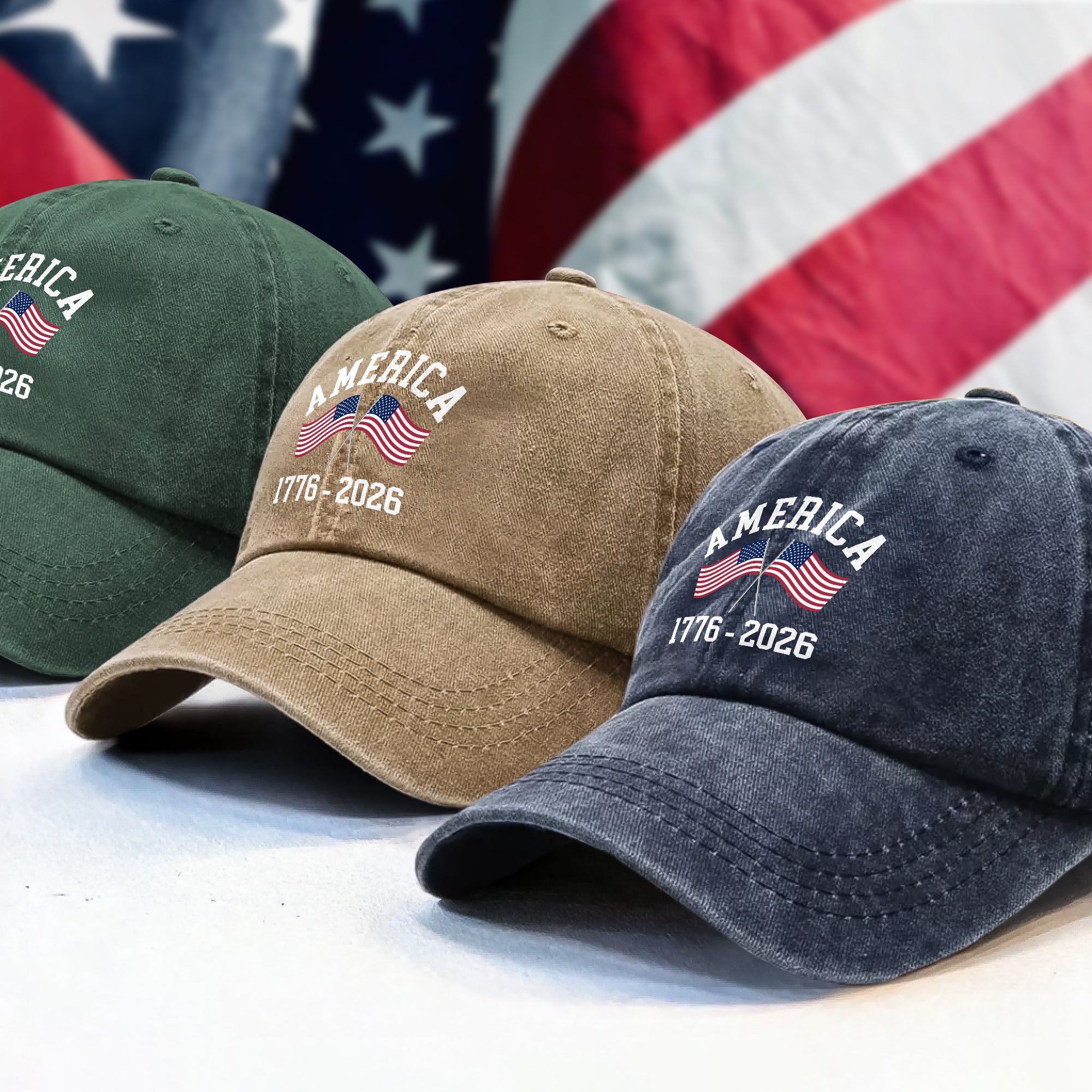 America 1776 - 2026 US Flag Washed Denim Baseball Cap HA75 897106 - Image 4