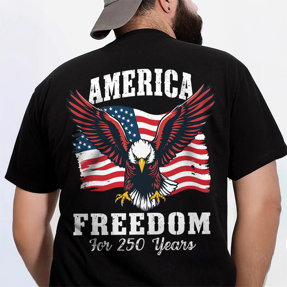 America Freedom Patriotic Eagle Flag Back Side Dark Shirt HA75 897334 - Image 4