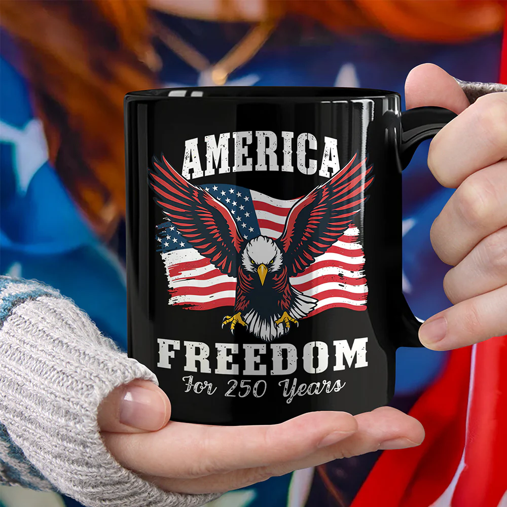 250 Years of Freedom America Patriotic Eagle Flag Black Mug HA75 897336