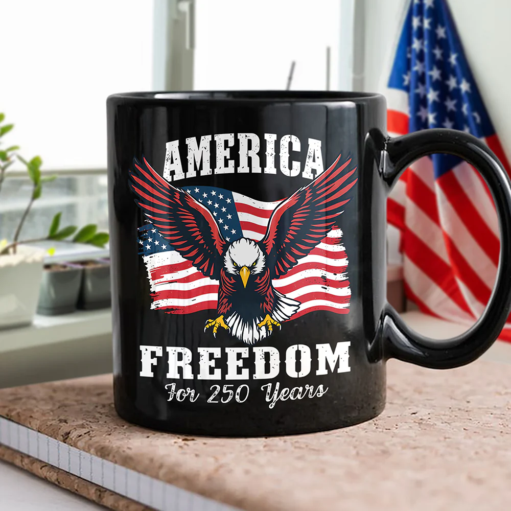 250 Years of Freedom America Patriotic Eagle Flag Black Mug HA75 897336 - Image 2