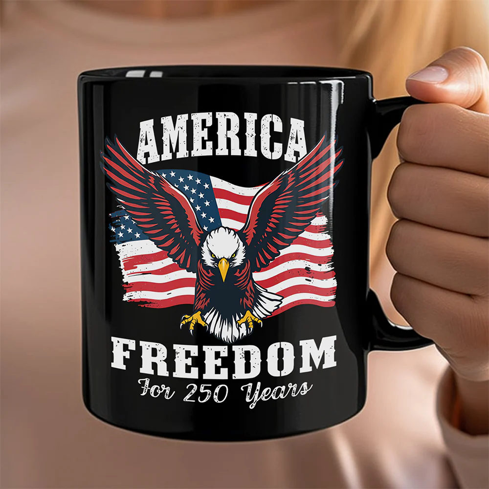 250 Years of Freedom America Patriotic Eagle Flag Black Mug HA75 897336 - Image 6