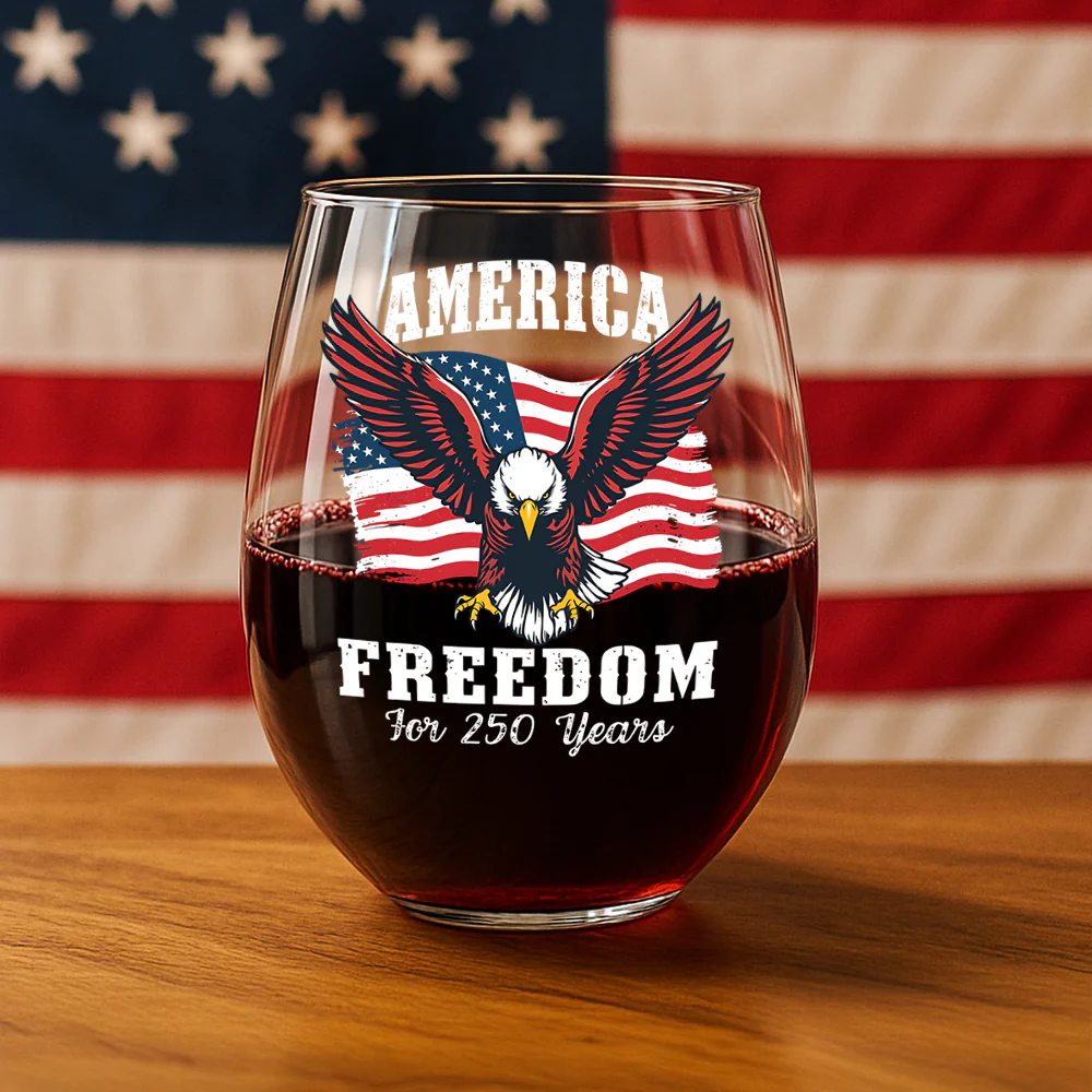 250 Years of Freedom America Patriotic Eagle Flag Wine Glass HA75 897344 - Image 2