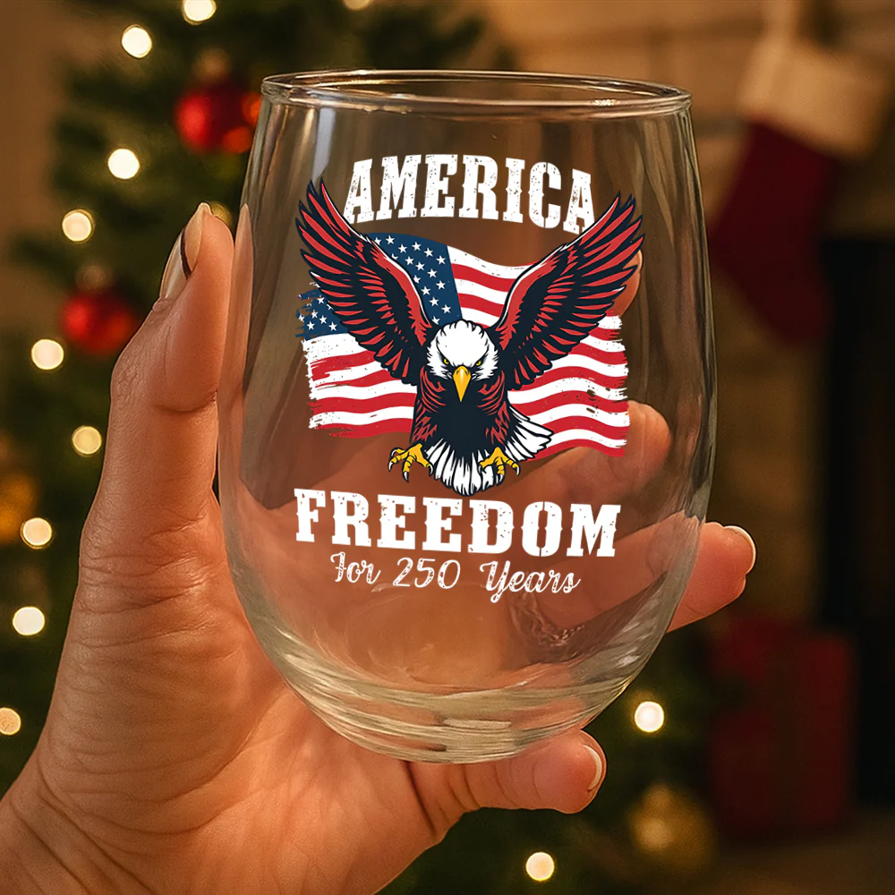 250 Years of Freedom America Patriotic Eagle Flag Wine Glass HA75 897344 - Image 3