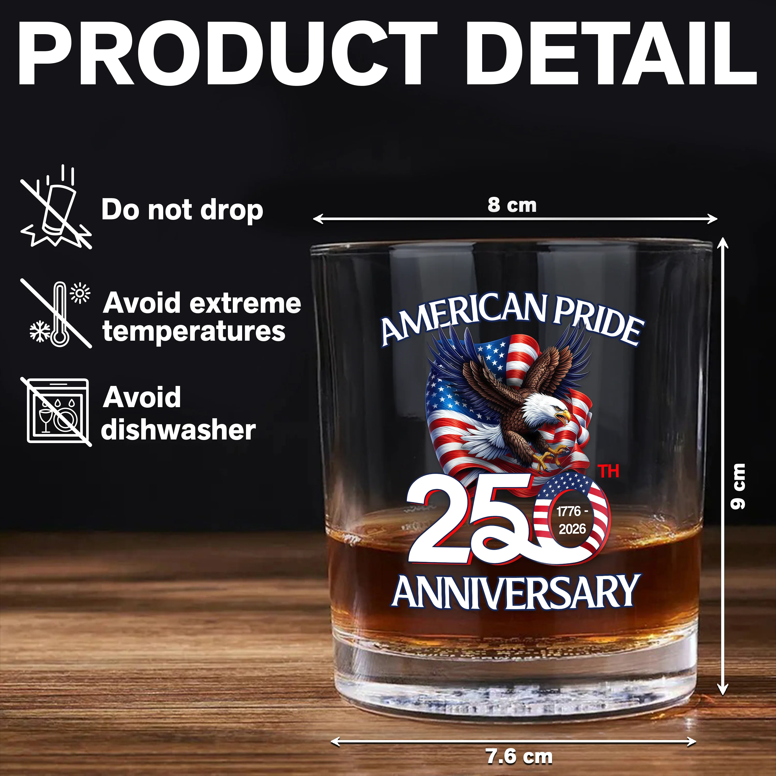 American Pride Patriotic 250th Anniversary Eagle 1776–2026 Whiskey Glass HA75 920264 - Image 7