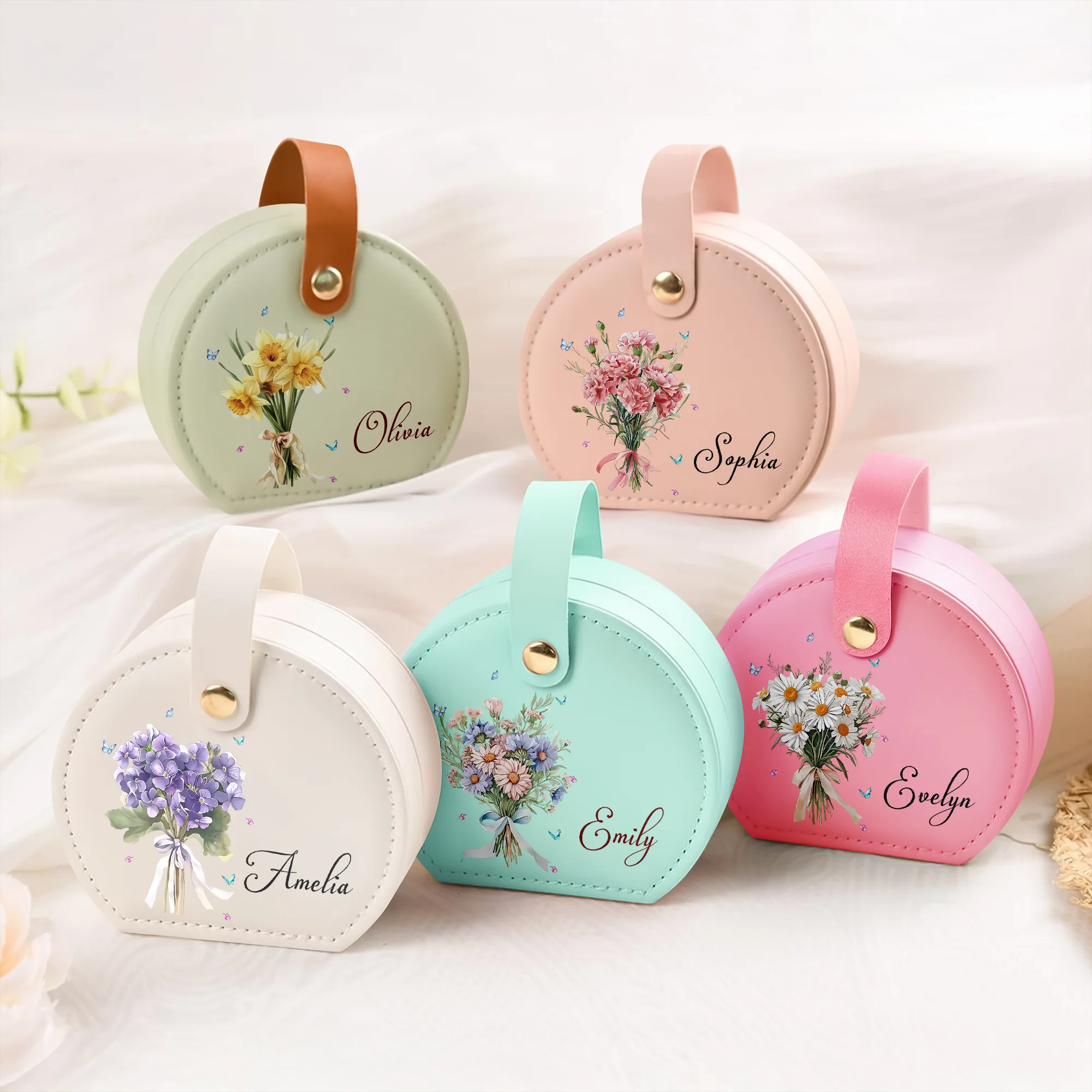 Birthmonth Flower - Personalized Travel Jewelry Box With Handle HA75 892848 - Image 6