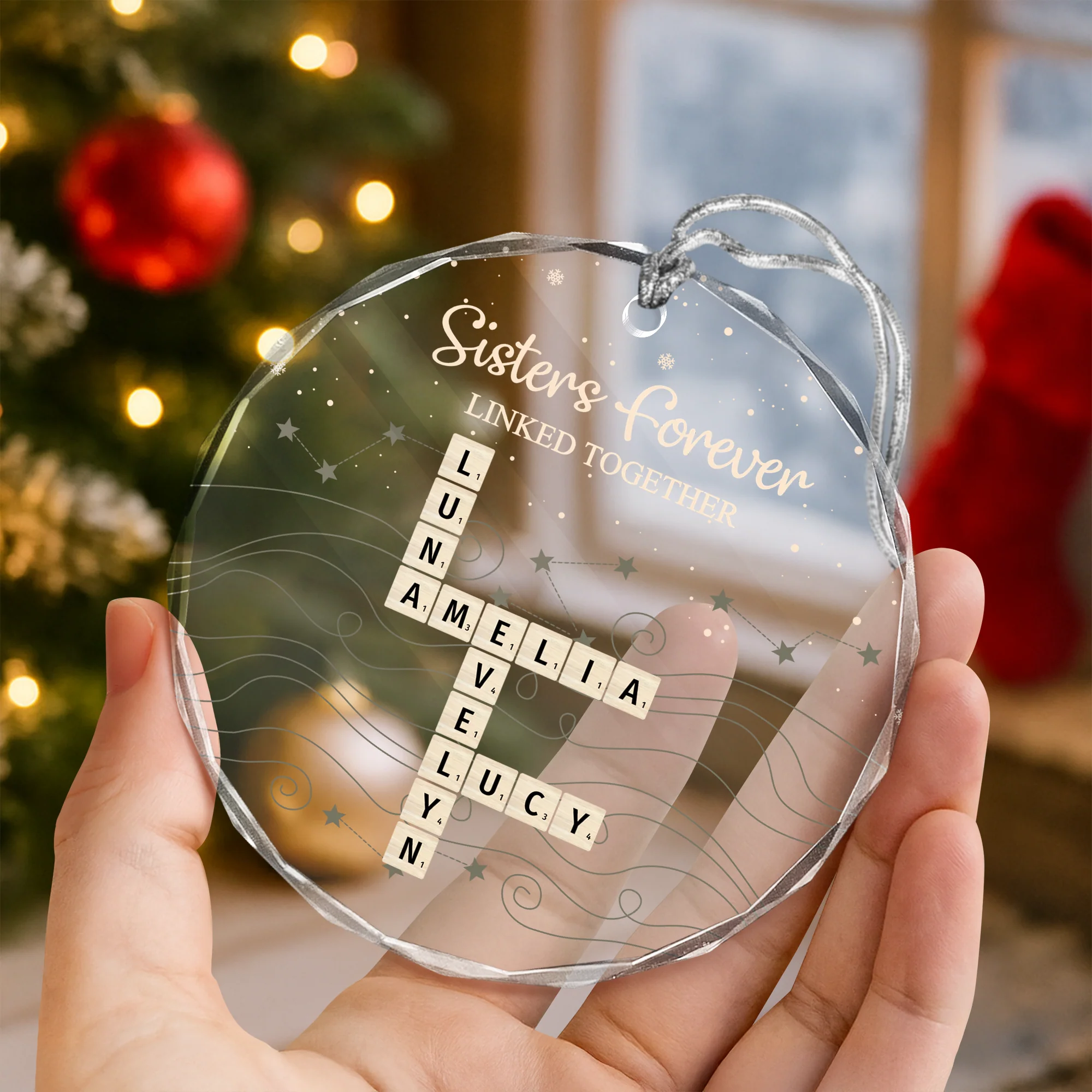 Brothers & Sisters Forever Linked Together Crossword Puzzle Art Personalized Glass Ornament HA75 898150 - Image 3