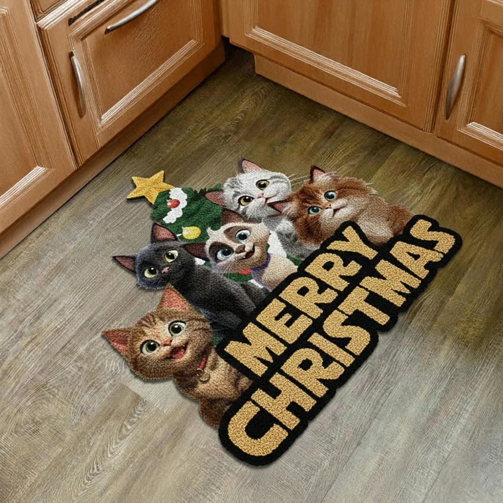 Custom 3D Cute Cat Merry Christmas Personalized Custom Shape Faux Cashmere Rug HA75 898476 - Image 2