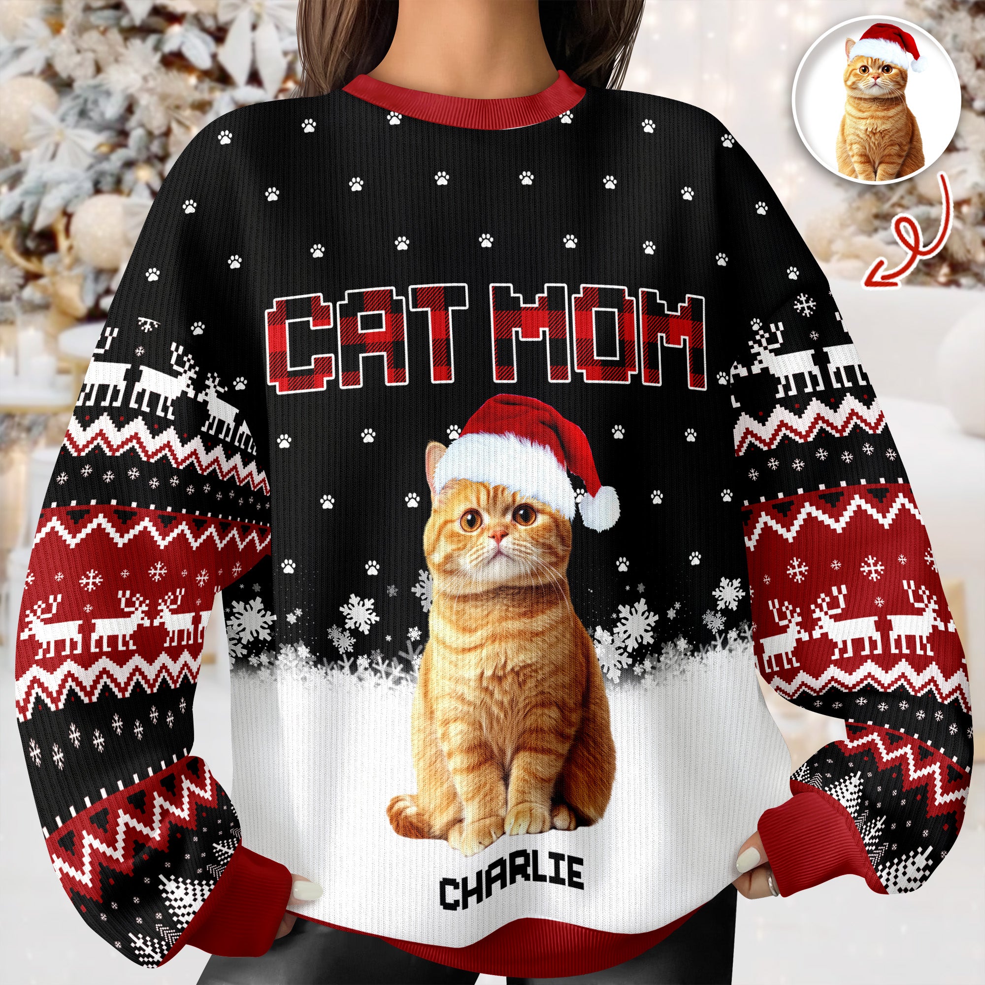 Custom Cat Photo - Cat Mom Cat Dad Christmas Pattern Ugly Sweater Christmas Gift HA75 897612 - Image 2