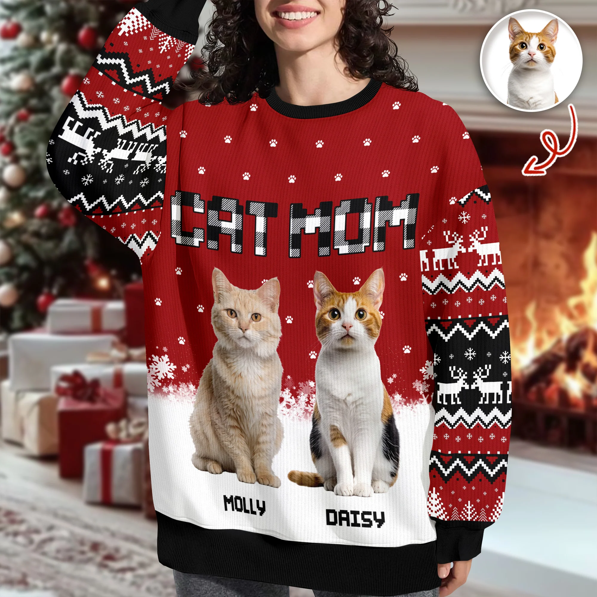 Custom Cat Photo - Cat Mom Cat Dad Christmas Pattern Ugly Sweater Christmas Gift HA75 897612 - Image 3