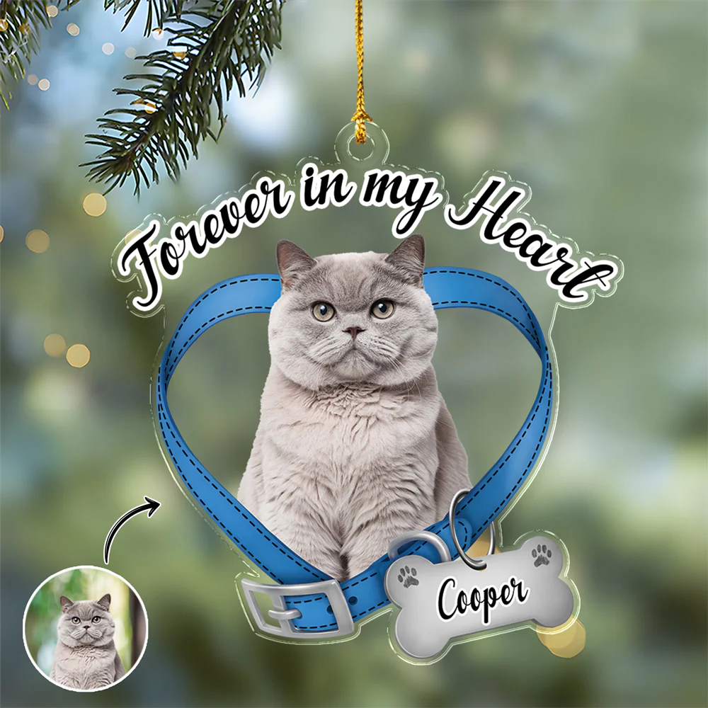 Custom Cat Photo Forever In My Heart Memorial Acrylic Ornament HA75 897522 - Image 2