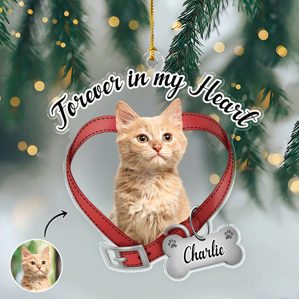 Custom Cat Photo Forever In My Heart Memorial Acrylic Ornament HA75 897522 - Image 3